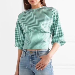 MDS Stripes Louise Open-back Gingham Cotton-poplin Top in Green